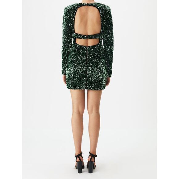 BARDOT Women's Lilia Sequin Mini Dress XS US 2 Vivid Green Long Sleeve NWT - Picture 5 of 13